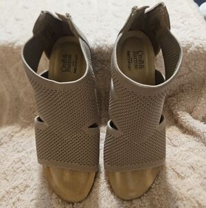 Craft & Barrow Women's Taupe Knit Zip-Back Wedge Sandals